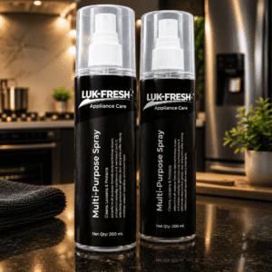 LUK-FRESH Appliance Care Multi-Purpose Spray Pack Of 2 for cleaning home and kitchen appliances, removes grease, dirt, fingerprints, provides anti-static protection, and leaves a streak-free shine.